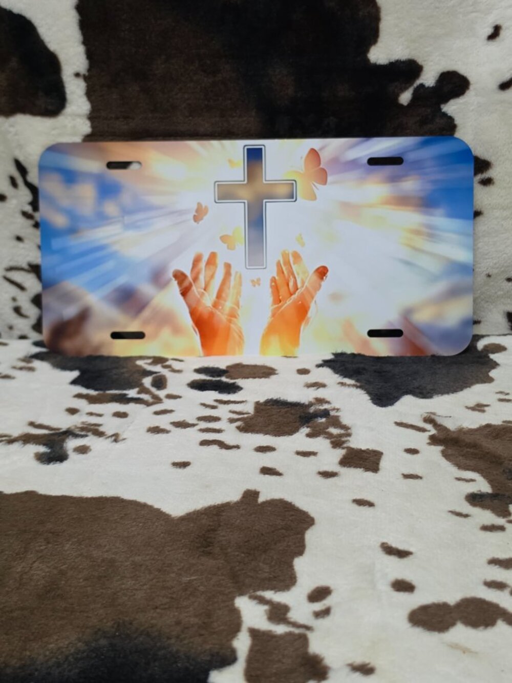 Praying Hands Butterfly Religious Car Tag Handmade Vehicle License Plate